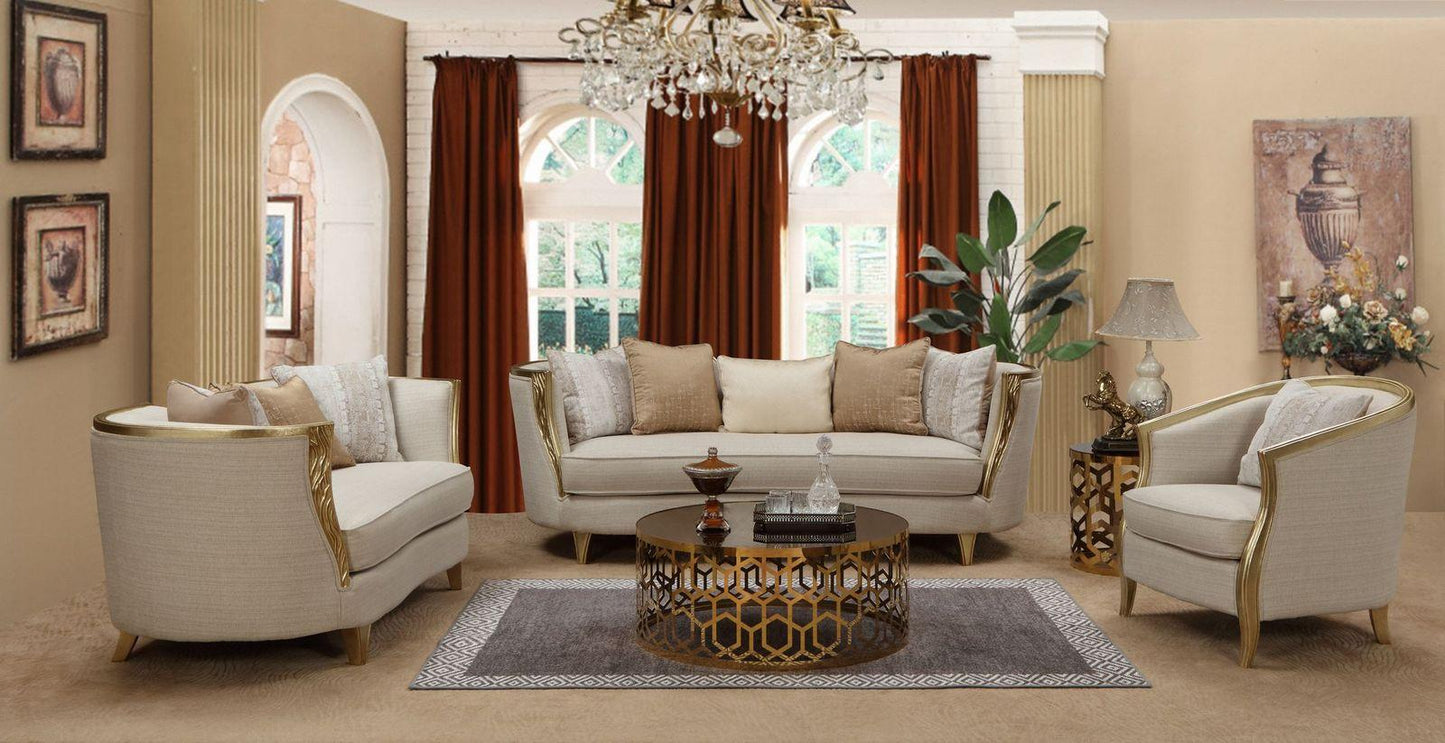 Modern Style Beige Sofa Set 3Pcs in Gold finish Cosmos Furniture Cora