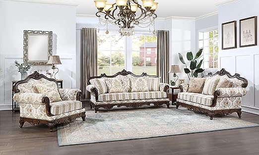 ACME Nayla Loveseat in Pattern Fabric and Walnut Color