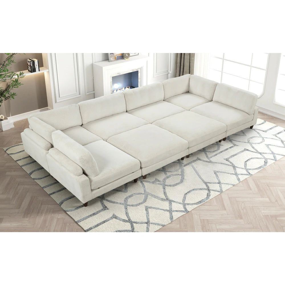 Furniture of America Sienta Modern 8-Piece Corduroy Modular Sectional with 2 Ottomans