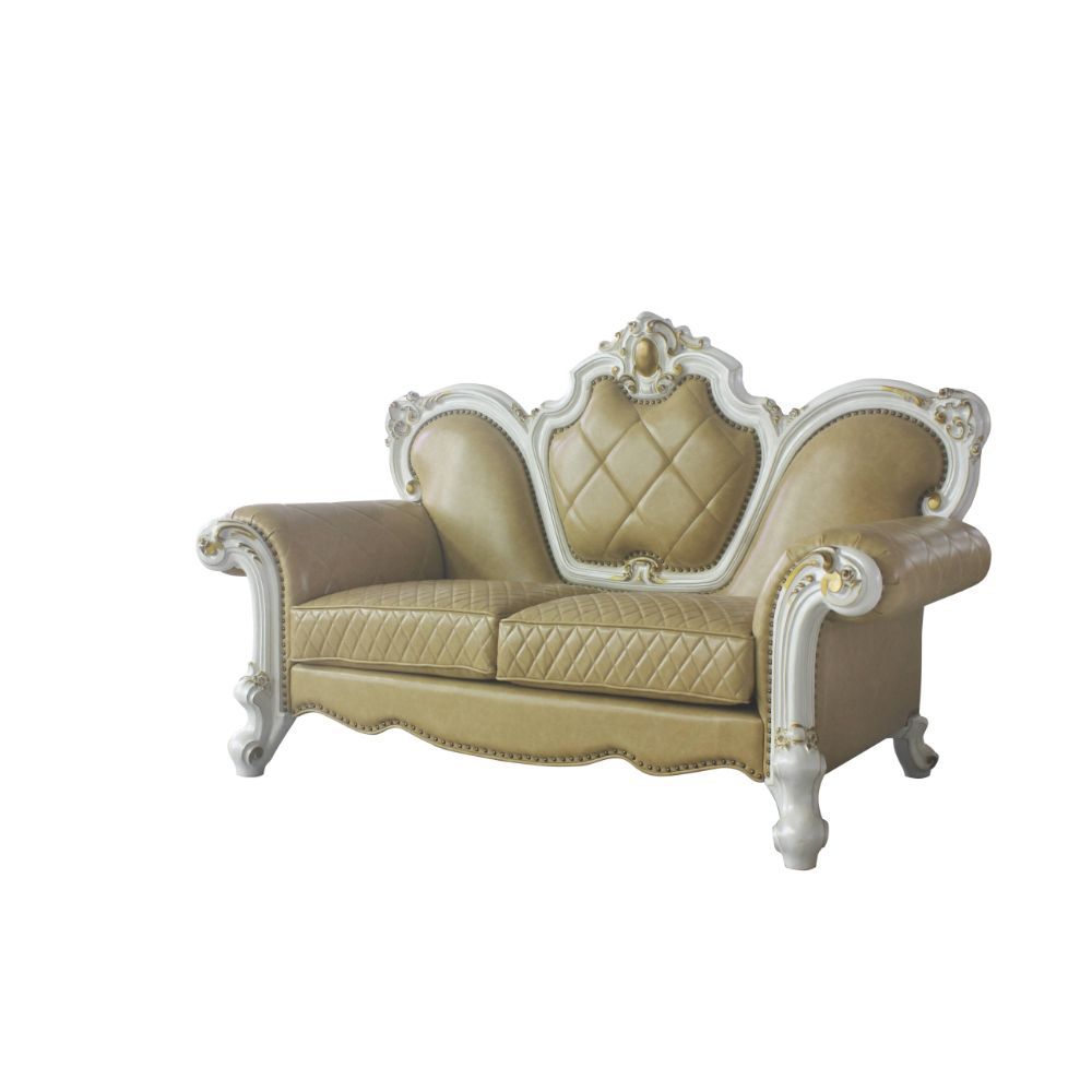 ACME Picardy Loveseat Antique Pearl & Butterscotch PU