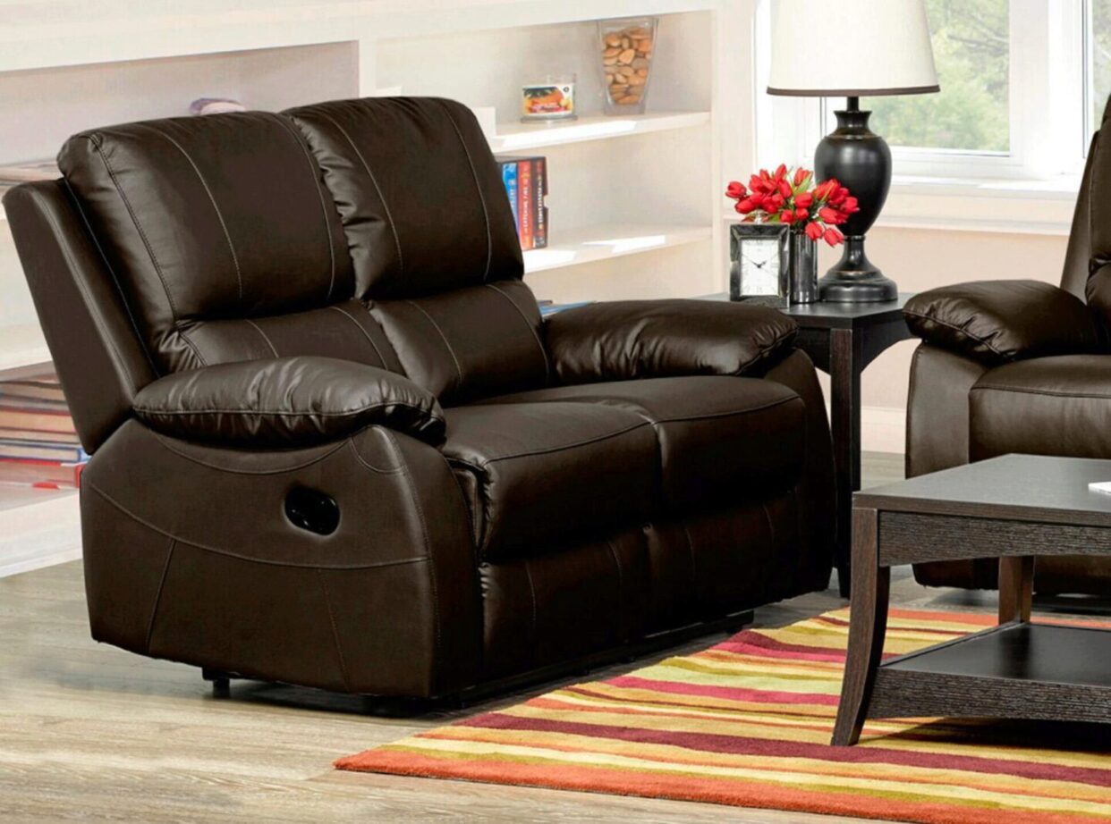 ESF Dark Brown Top-grain Leather 1415 Manual Recliner Sofa Set