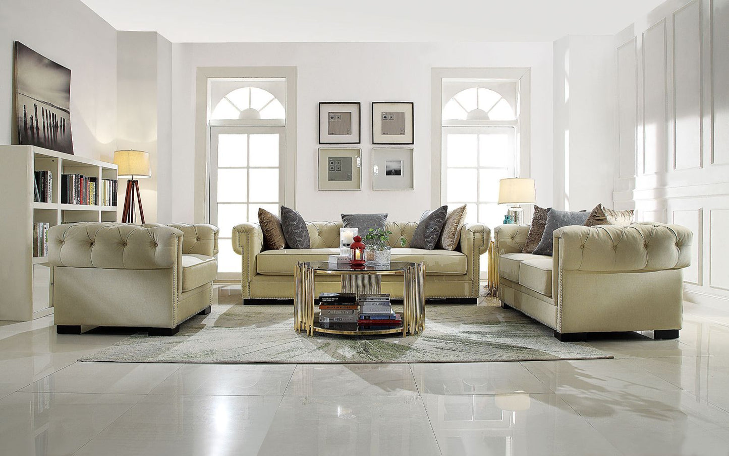 ACME Furniture Eulalia Cream Polished Velvet Sofa With 4 Pillows