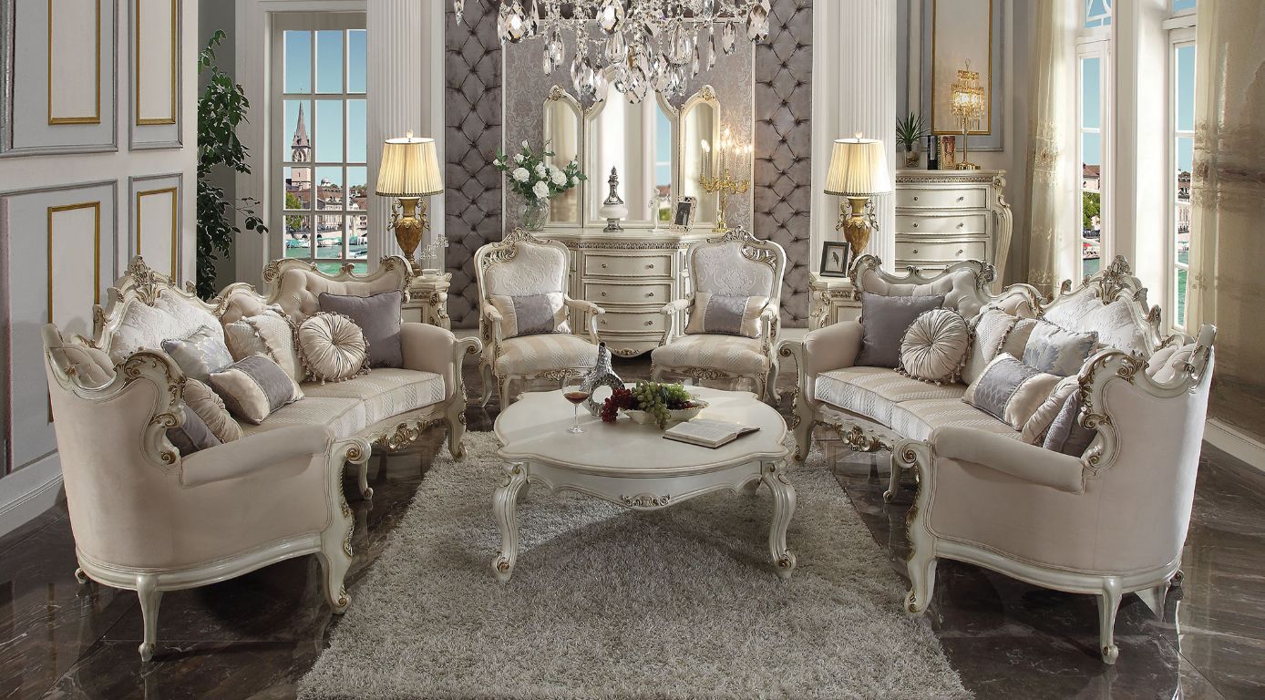ACME Picardy Sofa w/Pillows, Fabric & Antique Pearl