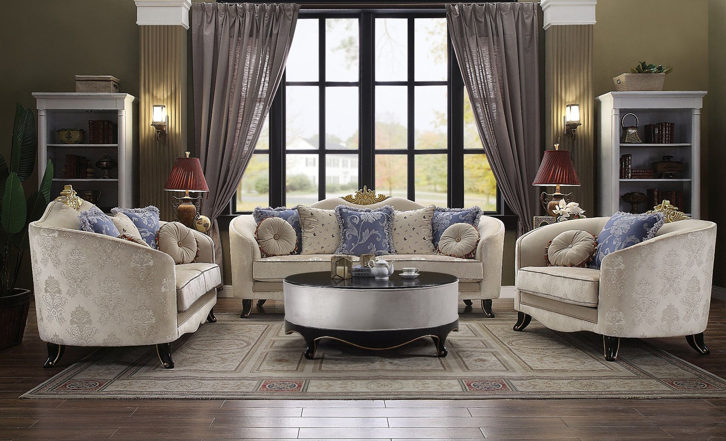 ACME Sheridan Sofa w/7 Pillows Cream Fabric