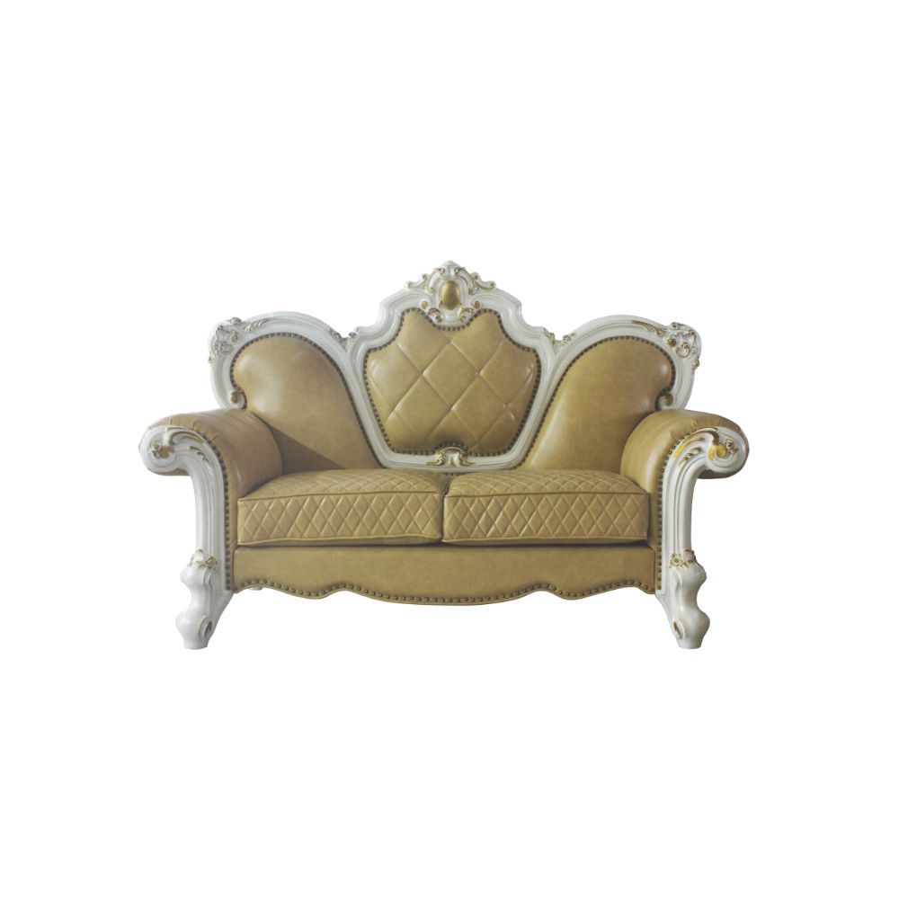 ACME Picardy Loveseat Antique Pearl & Butterscotch PU