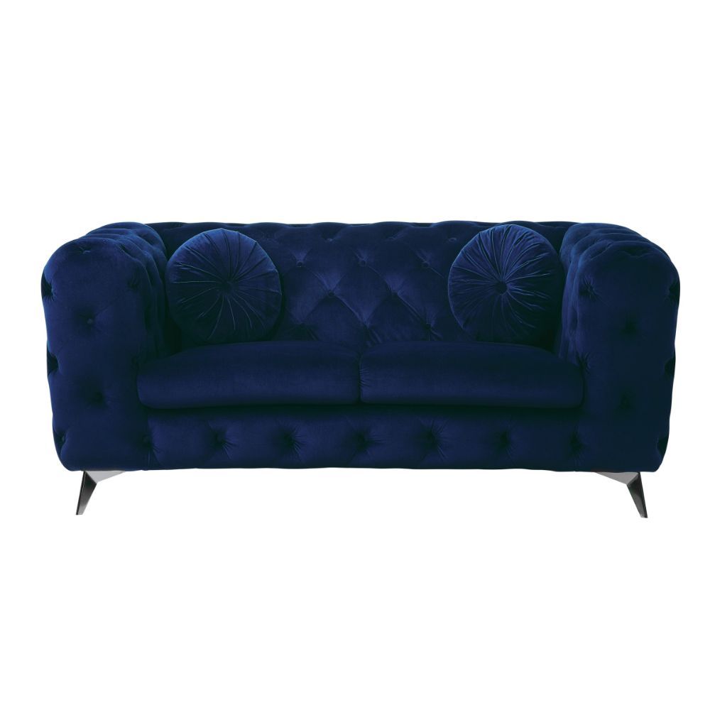 Acme Atronia Wooden Frame Loveseat Blue Fabric