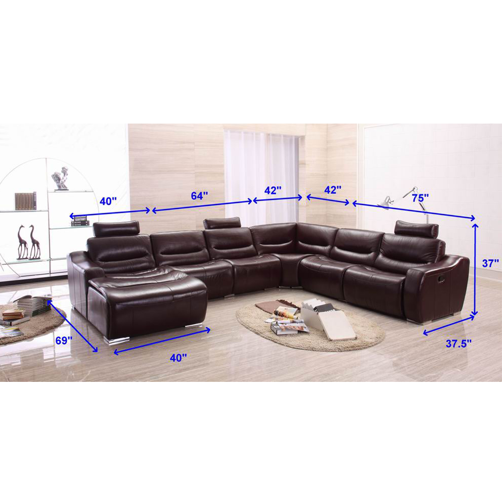 ESF 2144 Dark Brown Genuine Italian Leather Sectional w/1 Recliner