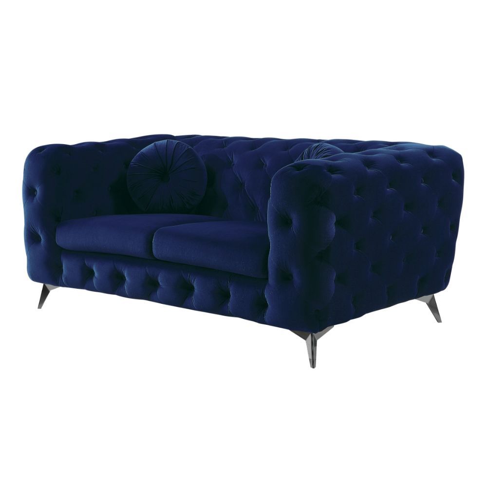 Acme Atronia Wooden Frame Loveseat Blue Fabric