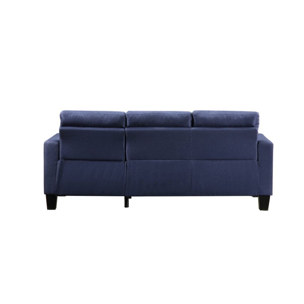 Earsom 81" Sofa and Ottoman with Tight Back, Seat Cushion, Pocket Coil Seat, Wooden Inner Frame, Square Track Armrest and Plastic Tapered Leg in Blue Linen