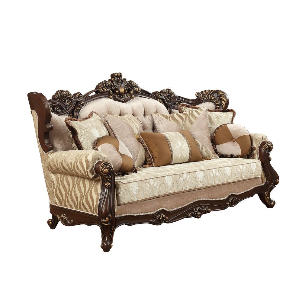 ACME Shalisa Sofa with 7 Pillows - Fabric & Walnut