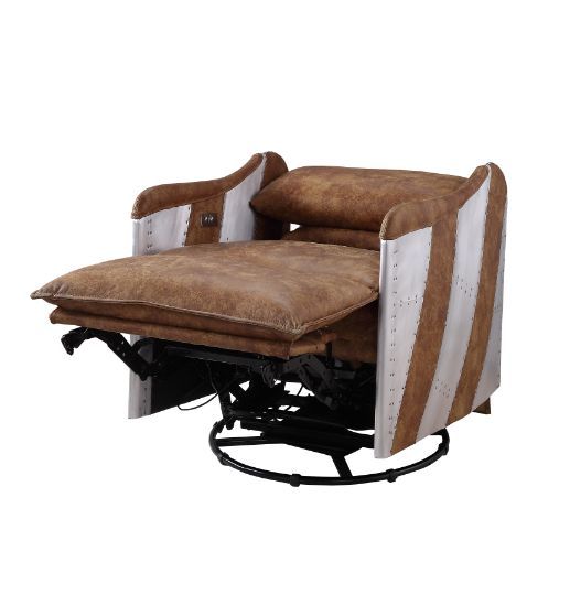 ACME Qalurne Recliner 2-Tone Mocha Top Grain Leather & Aluminum