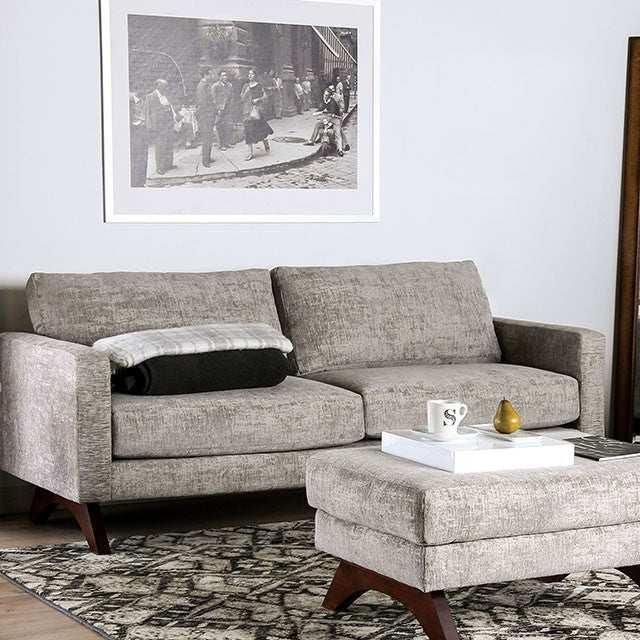 Furniture of America HARLECH SOFA Cushion Seat, Crescent Wooden Feet & Distressed Chenille Fabric
