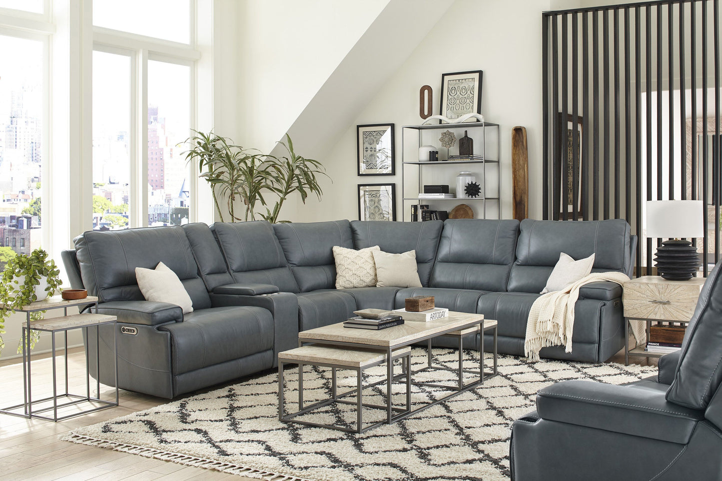 Parker House Whitman Verona Azure Modular Power 6pc Reclining Sectional