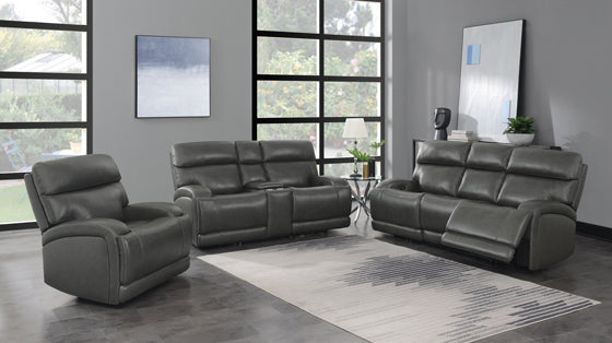 Coaster Longport 3-Piece Upholstered Power Living Room Set Charcoal |Top grain leather match PVC