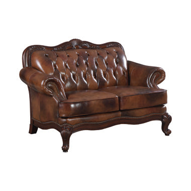 Coaster Victoria Tufted Back Loveseat Tri-Tone And Warm Brown| 100% leather| Width: 64 in Depth: 39 in Height: 43 in