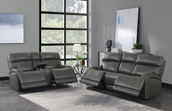 Coaster Longport 2-Piece Upholstered Power Living Room Set Charcoal |Top grain leather match
