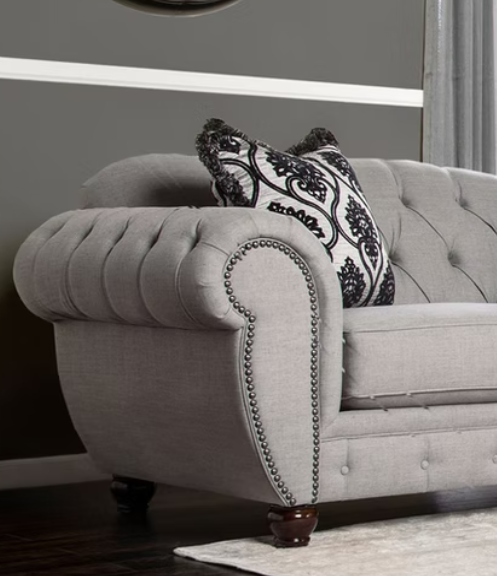 Furniture of America VIVIANA LOVE SEAT Pillows Included & Gray Fabric US-Made (Incl. Foreign Materials)