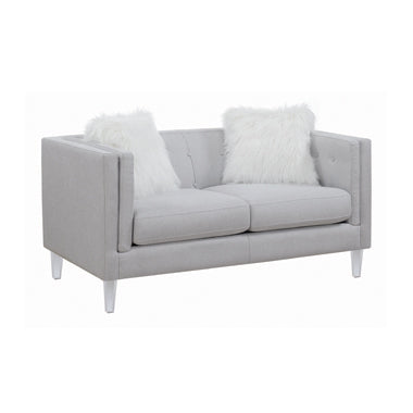Coaster Glacier Tufted Upholstered Loveseat Light Grey| Shimmery woven| Width: 63 in Depth: 35 in Height: 31.5 in
