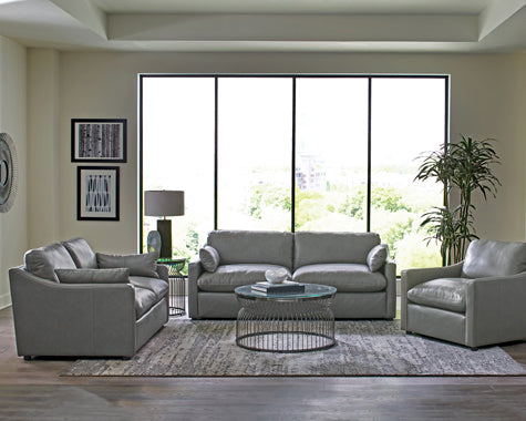 Coaster Grayson 2-Piece Sloped Arm Upholstered Living Room Set Grey | Leather |2 pillows for sofa and 2 pillow for loveseat included