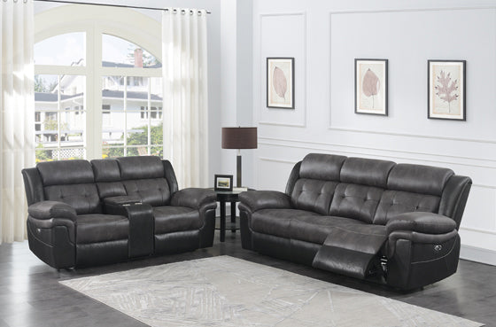 Coaster Saybrook 2-Piece Tufted Cushion Power Living Room Set Charcoal And Black |Performance coated microfiber