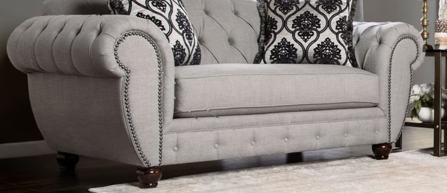 Furniture of America VIVIANA LOVE SEAT Pillows Included & Gray Fabric US-Made (Incl. Foreign Materials)