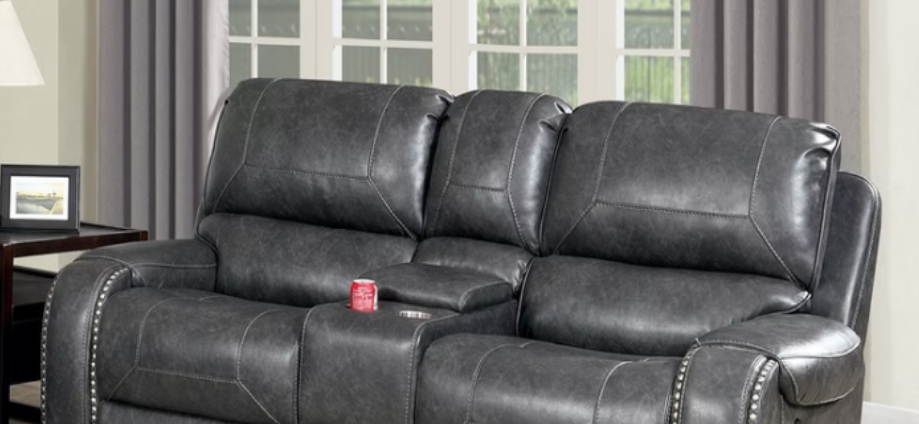 Furniture of America WALTER LOVE SEAT Love Seat w, Storage and Cup holders, Glider Recliner & Nailhead Trim