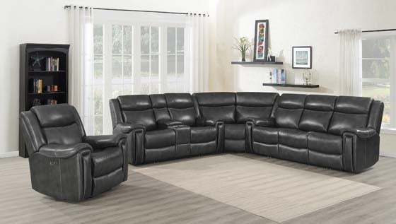Coaster Shallowford 3-Piece Power^2 Living Room Set Hand Rubbed Charcoal |Leather/PVC