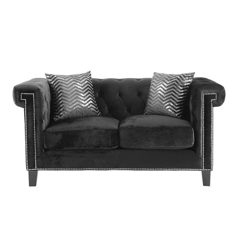 Coaster Reventlow Tufted Loveseat Black |Velvet |Width: 67 in Depth: 39 in Height: 33.5 in