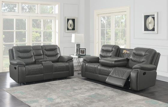 Coaster Flamenco 2-Piece Tufted Upholstered Motion Living Room Set Charcoal | Breathable performance leatherette