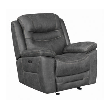 Coaster Hemer Upholstered Power^2 Recliner Dark Grey |Performance faux suede