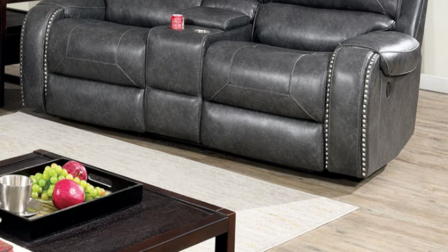 Furniture of America WALTER POWER LOVE SEAT Glider Recliner, USB outlets & Nailhead Trim