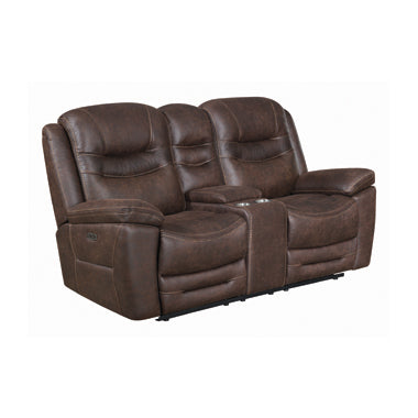 Coaster Hemer Upholstered Power^2 Loveseat Chocolate |Width: 75 in Depth: 37.5 in Height: 43.5 in |Performance faux suede