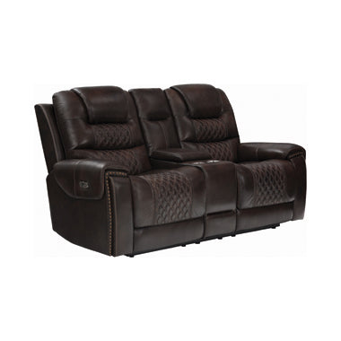Coaster North Cushion Back Power^2 Loveseat With Console Dark Brown| Leather/PVC| Width: 76 in Depth: 40 in Height: 42 in