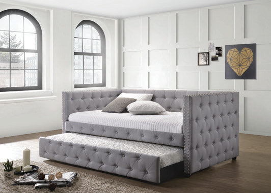 Coaster Mockern Tufted Upholstered Daybed With Trundle Grey |Width: 80.75 in Depth: 42.25 in Height: 33.75 in | Grey fabric