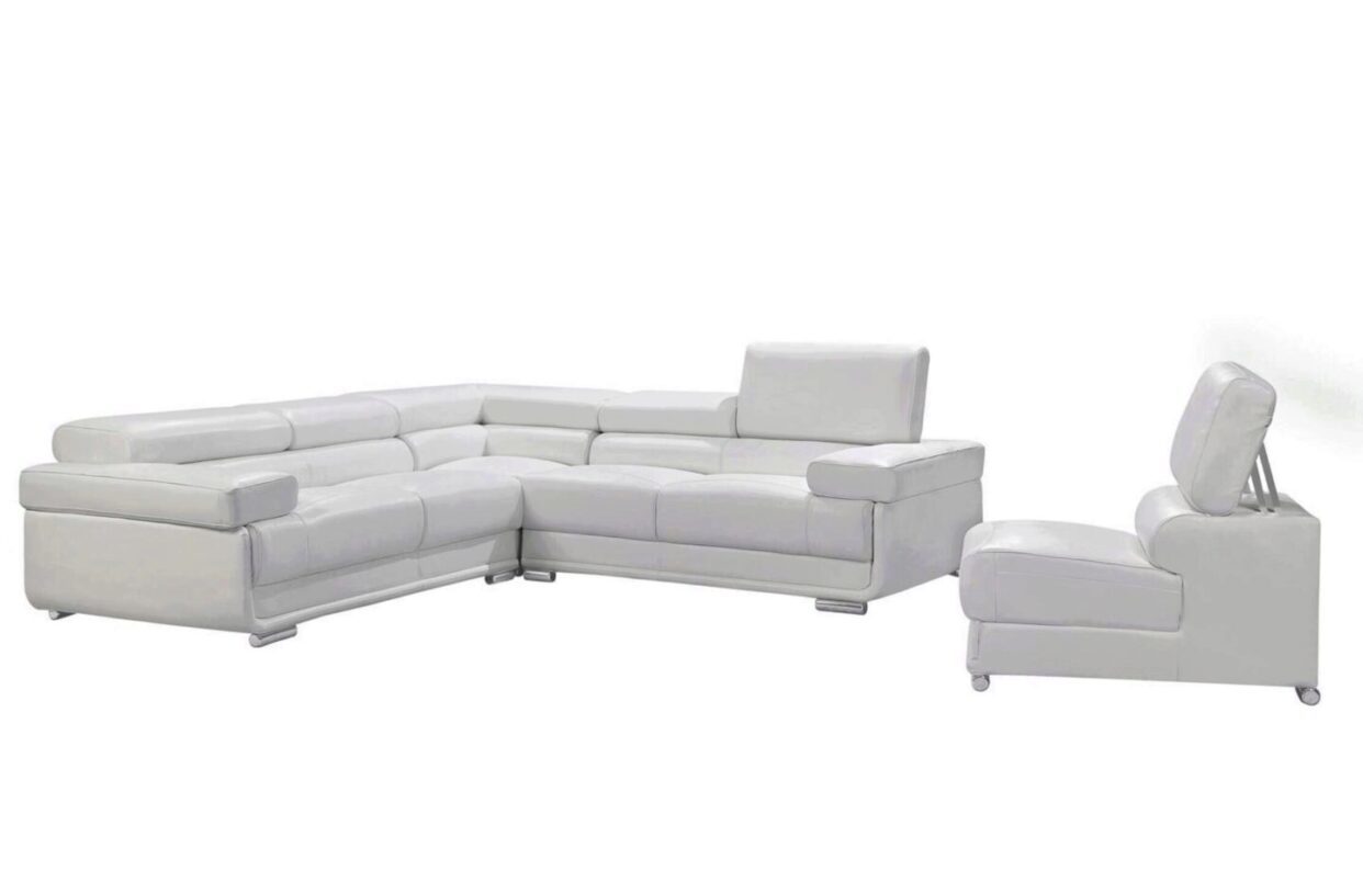 ESF 2119 White Luxury Top-grain Leather Sectional Sofa