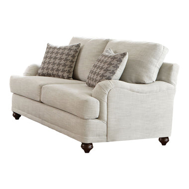 Coaster Glenn Cushion Back Loveseat Light Grey| Linen -Like| 4Accent pillows included