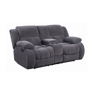 Coaster Weissman Motion Loveseat With Console Charcoal |Padded textured fleece |Width: 79 in Depth: 41 in Height: 40 in