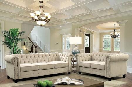 Furniture of America WINIFRED SOFA Nailhead Trim, Deep Button Tufting & Round Bun Feet
