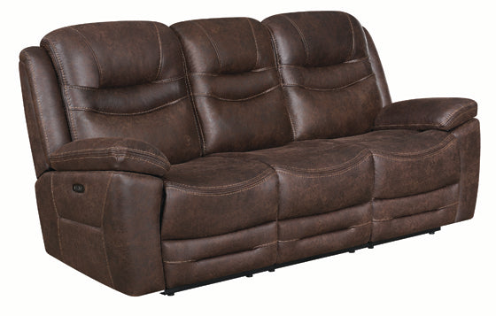 Coaster Hemer Upholstered Power^2 Sofa Chocolate | Width: 86 in Depth: 37.5 in Height: 43.5 in |Performance faux suede