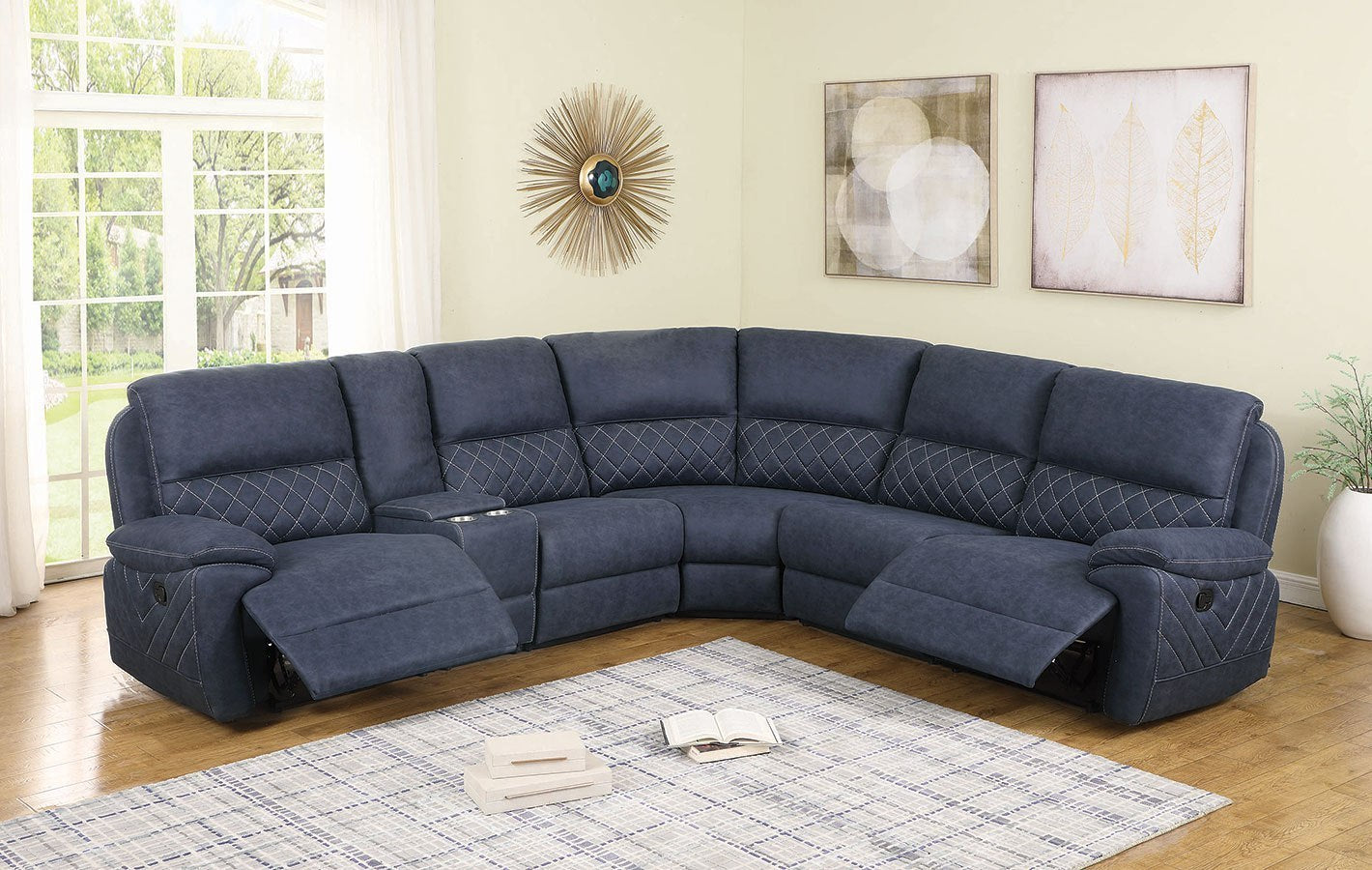 Coaster Variel 6-Piece Modular Motion Sectional Blue |Performance Faux Suede |Width: 125.25 in Depth: 112 in Height: 41.75 in