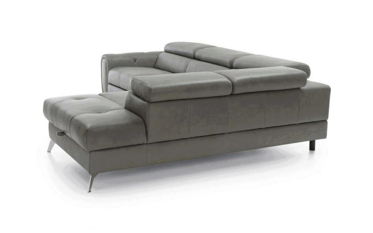 ESF Camelia Modern Grey Italian Genuine Leather Sectional Sofa Bed/Storage