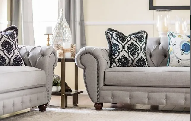 Furniture of America VIVIANA LOVE SEAT Pillows Included & Gray Fabric US-Made (Incl. Foreign Materials)