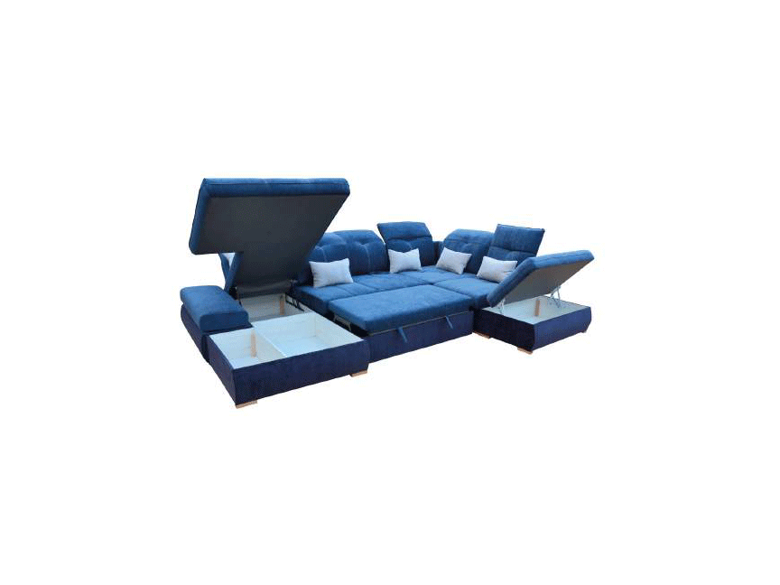 ESF Opera Fabric U-Shape Sectional Sofa w/Bed and Storage, Blue