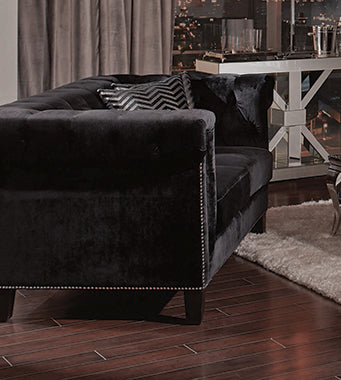 Coaster Reventlow Tufted Loveseat Black |Velvet |Width: 67 in Depth: 39 in Height: 33.5 in