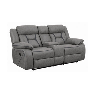 Coaster Higgins Pillow Top Arm Motion Loveseat With Console Grey |Width: 75 in Depth: 39 in Height: 41 in | Performance faux suede