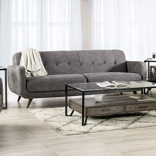 Furniture of America SIEGAN SOFA Mid-century Modern, Contrast Stitching and Angled Legs