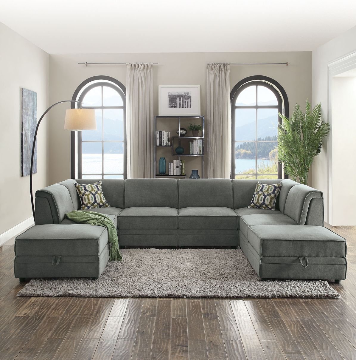 Bois Velvet U-Shaped Modular Sectional Sofa, Gray by ACME