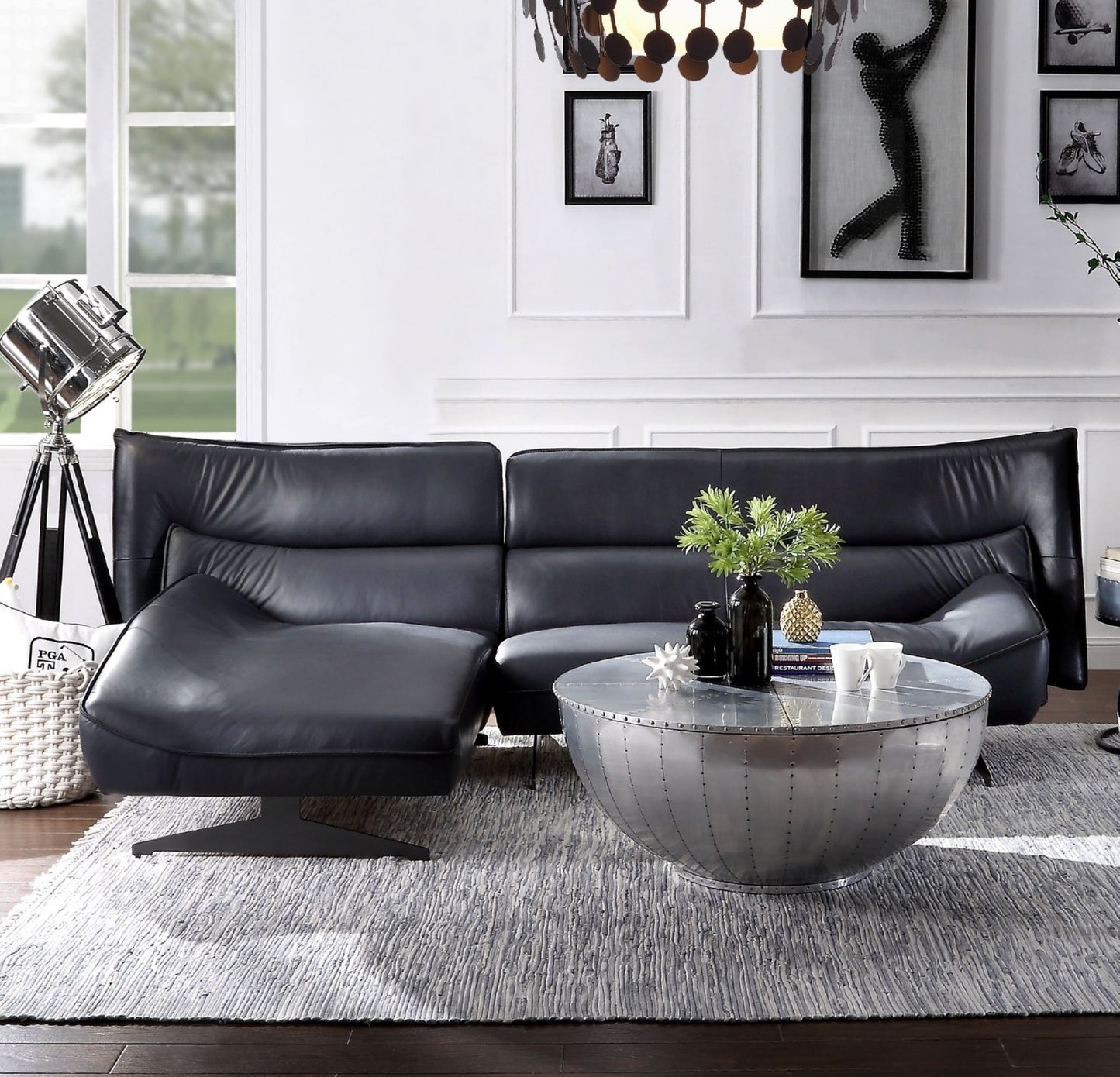 Maeko Top Grain Leather L-Shaped Sectional Sofa, Dark Gray by ACME