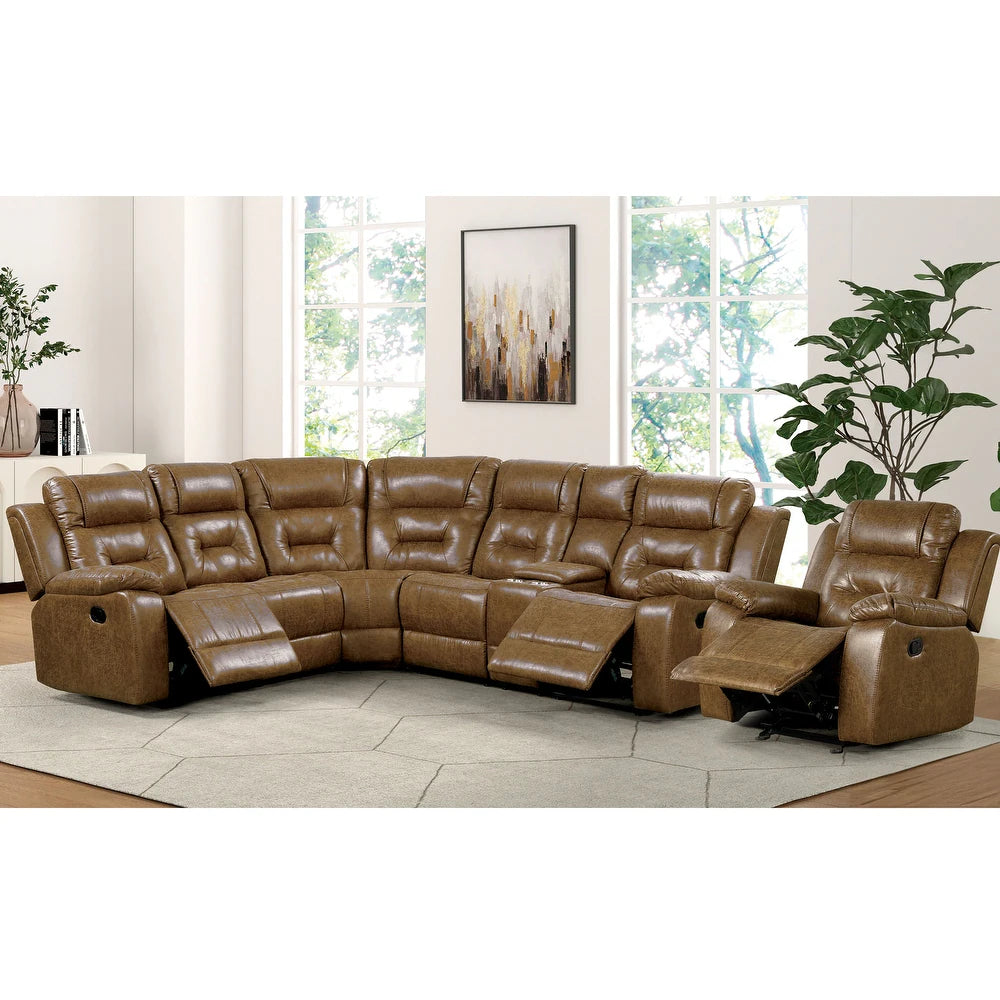 Furniture of America Charlestly 2-Piece Brown Faux Leather Sectional and Recliner Set