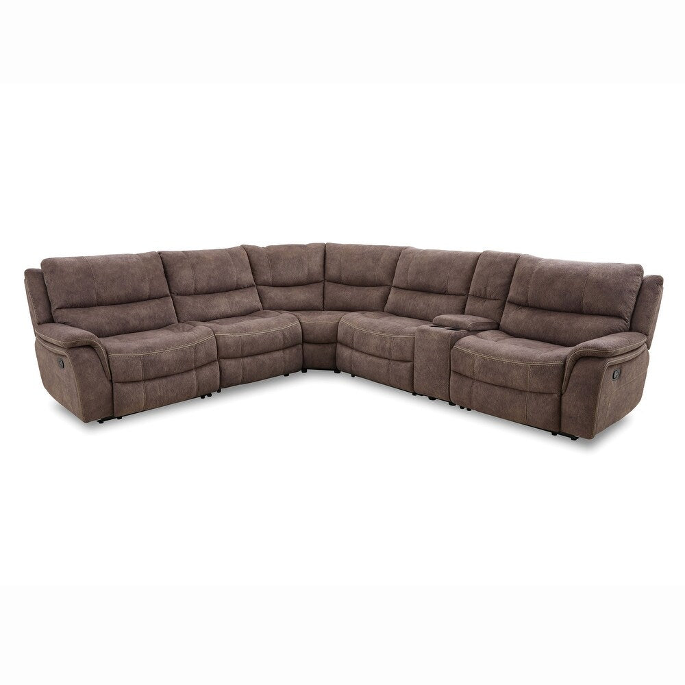 Furniture of America Jaen Brown Upholstered Manual Recline Sectional with Console and USB Port